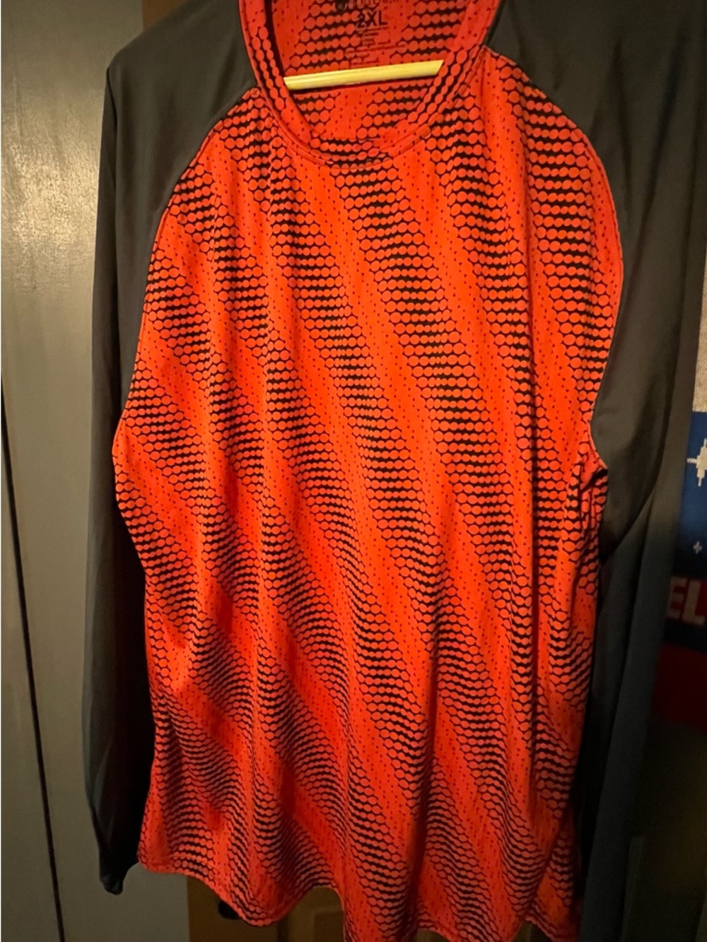 Holloway Men's Long Sleeve Performance Tee in Bright Orange and Black Size 2XL